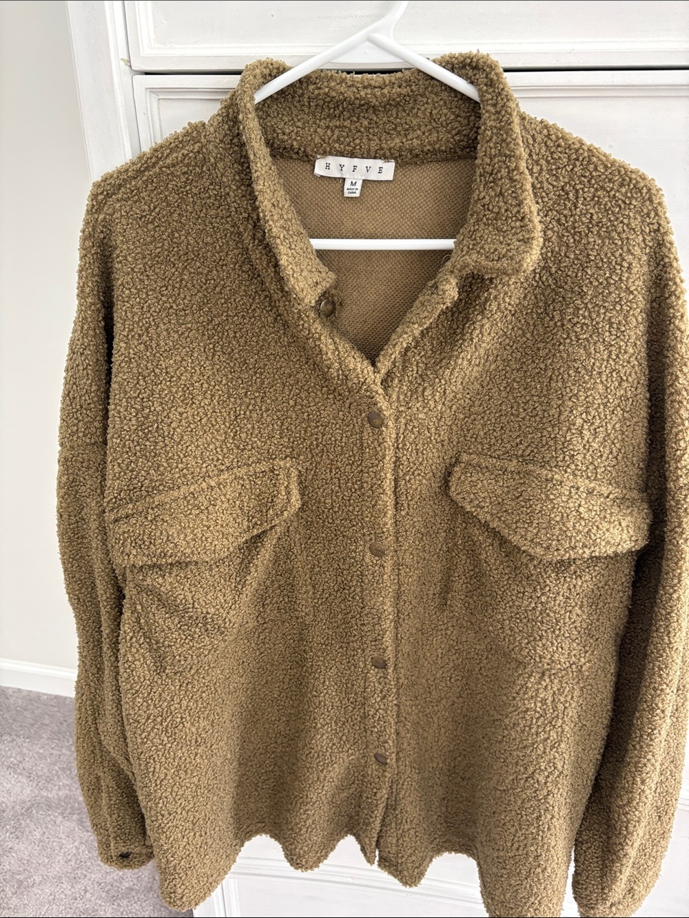 Women's Tan Sherpa Button-Up Jacket